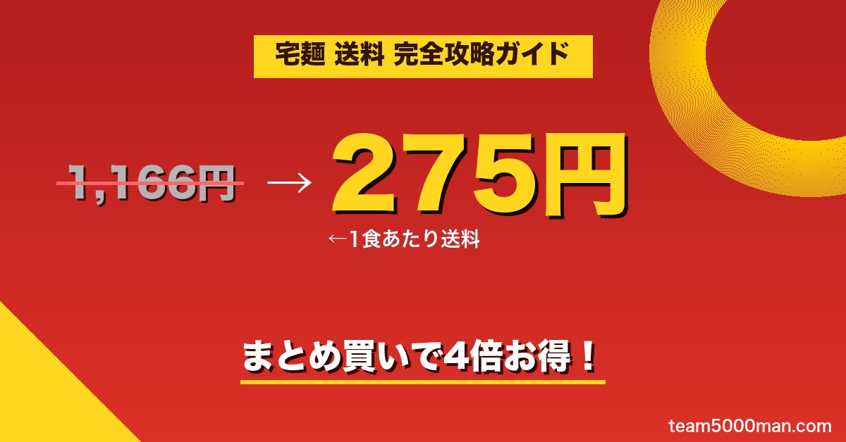 宅麺.com 送料を1食275円まで下げるまとめ買い術アイキャッチ