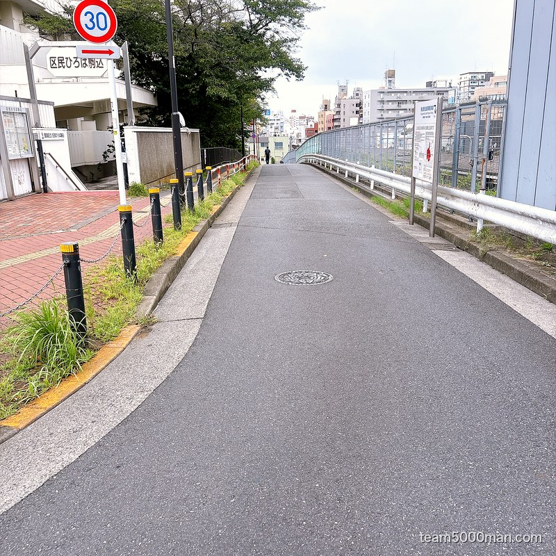 駒込駅から線路沿いに続く歩道