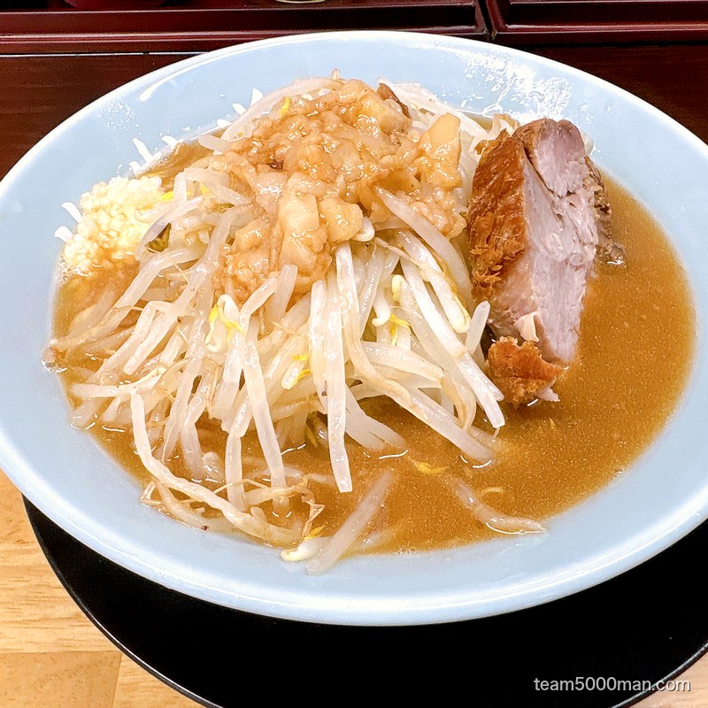 俺の生きる道 ラーメン(麺150g・野菜少なめ・ニンニク少なめ)の完成丼を真上から