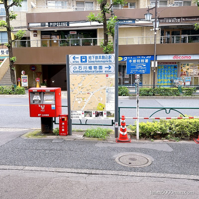 白山駅A1出口を地上に出たところ。郵便ポストが目印