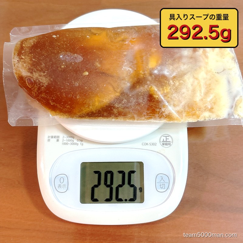らーめん一二三家 チャーシュー入りの具入りスープを計量 292.5g
