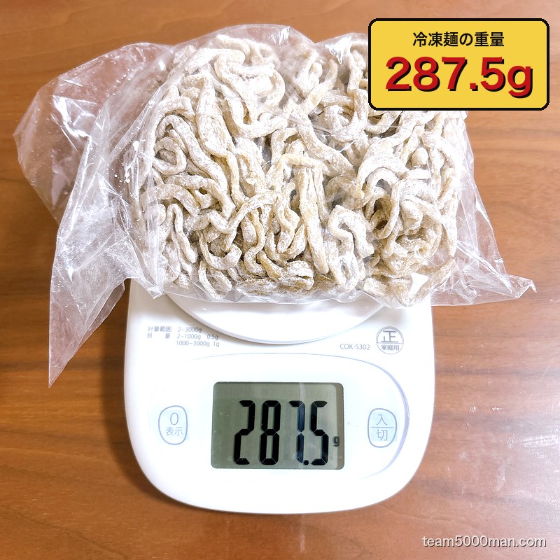 冷凍麺の実測は287.5g